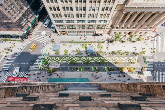 View from the rooftop of mural on the street below