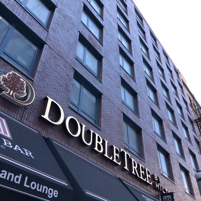 The Doubletree sign outside the hotel