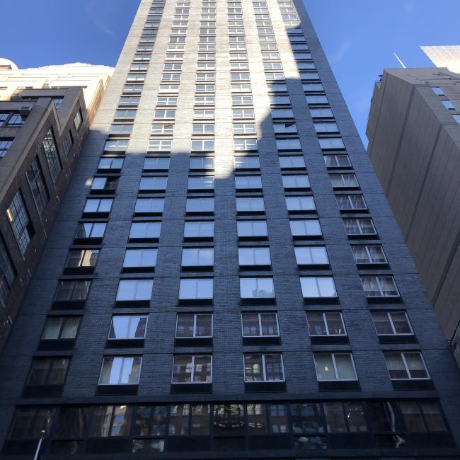 Looking up at the Element Hotel from below