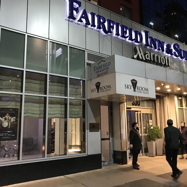 A silver facade of the entrance of another Fairfield Inn